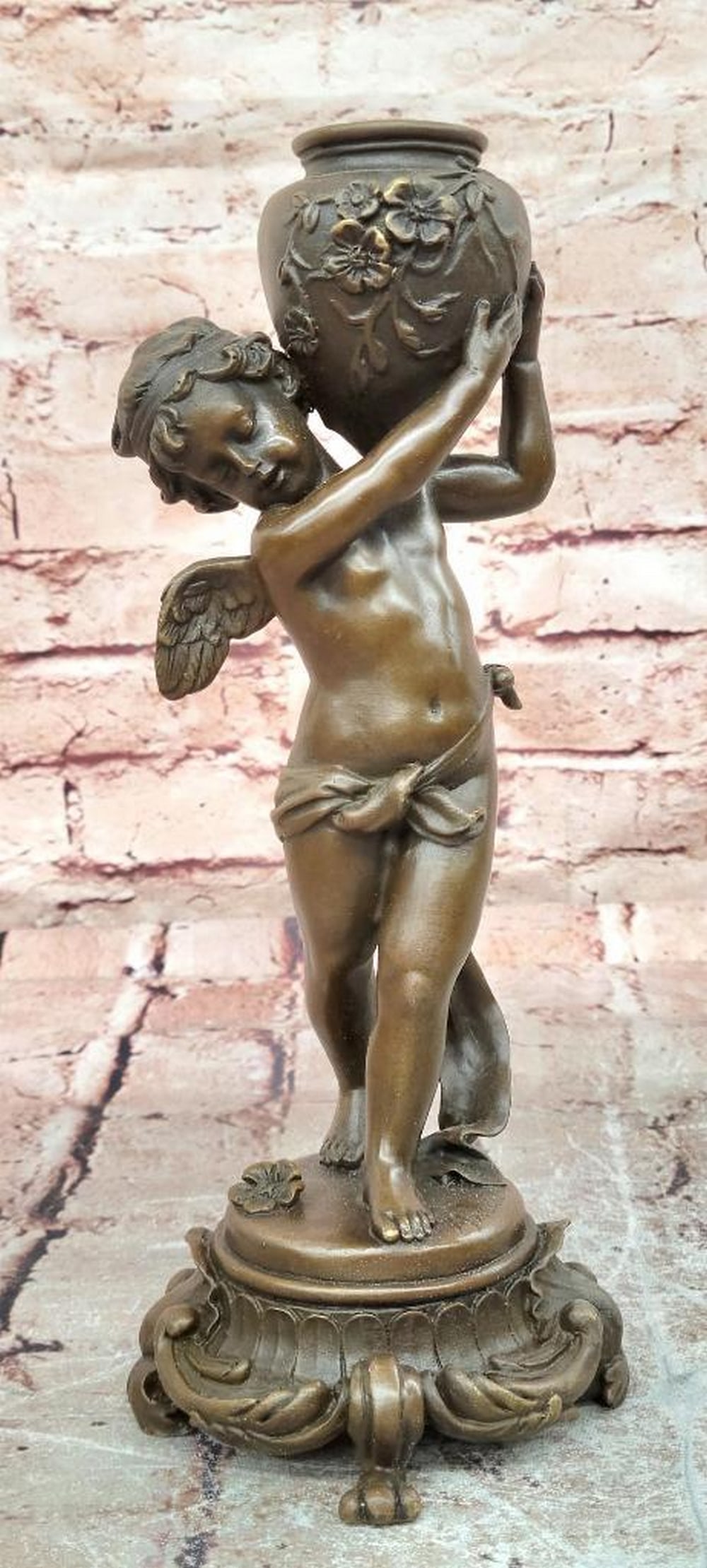 Moreau Inspired Bronze Cherub with Vase Sculpture - 11" x 5" (1 of 7)