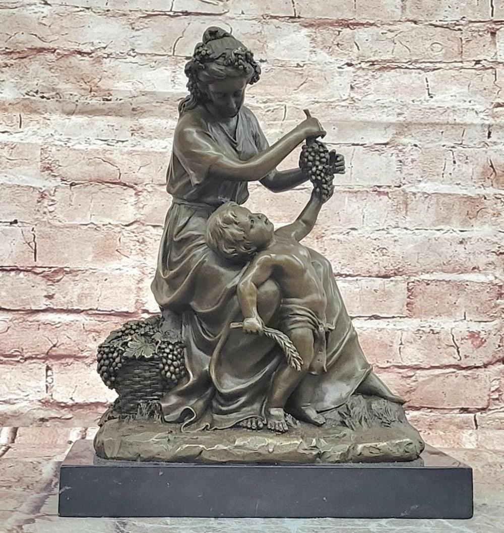 Mother and Son Bronze Sculpture by Cesaro - 12" x 10": Mother and Son Bronze Sculpture by Cesaro - 12" x 10" This signed original Cesaro bronze sculpture captures a tender moment between mother and child, symbolizing love, nourishment, and family 