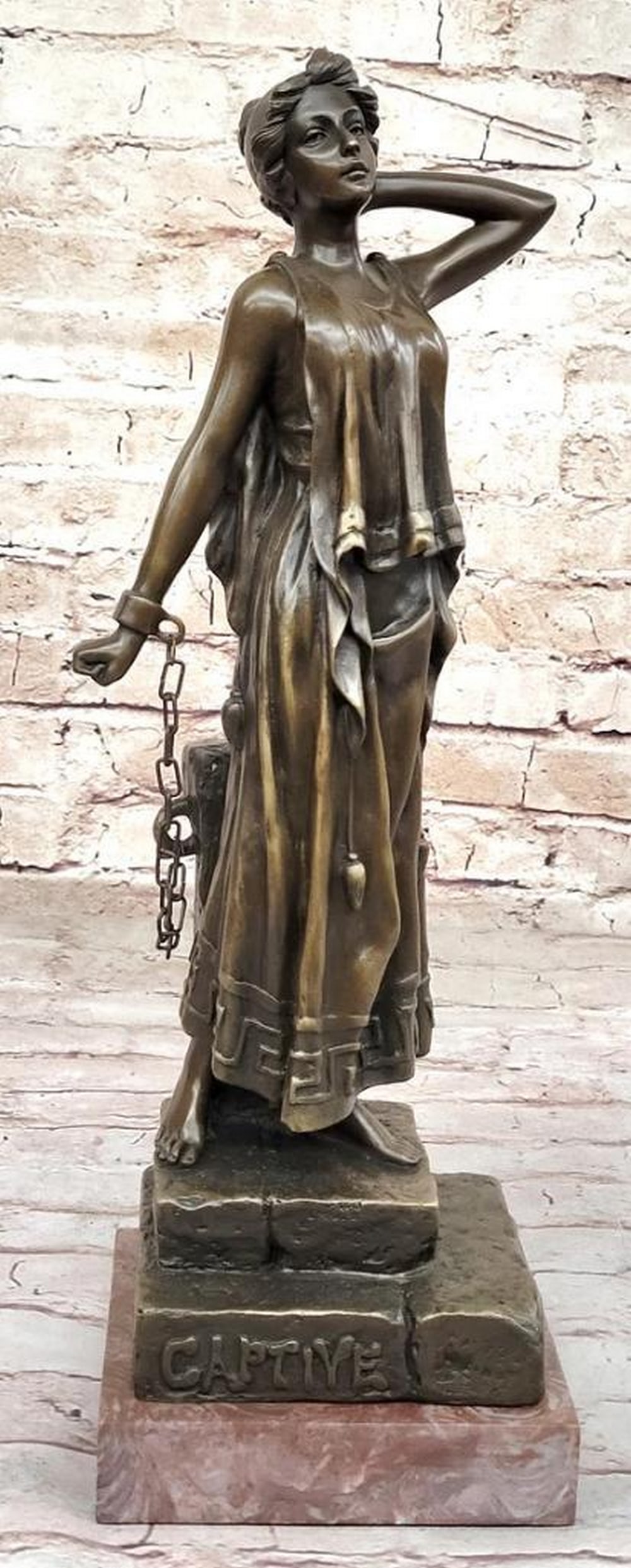 Savior's Embrace: Villanis' Captive Woman Inspired Bronze Art Sculpture on Marble Base - 16" x 5": Savior's Embrace: Villanis' Captive Woman Inspired Bronze Art Sculpture on Marble Base - 16" x 5" mmerse yourself in the emotive narrative embodied by Villanis' bronze sculpture, &