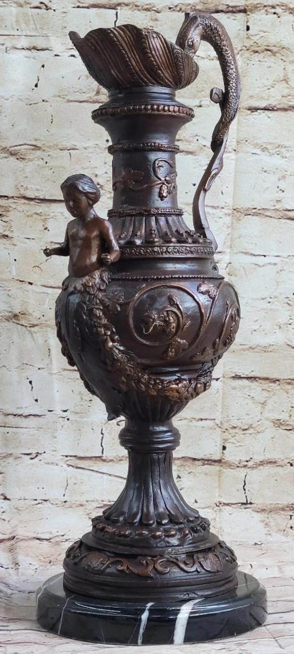 Signed & Numbered Original Bronze Dragon Urn Sculpture with Gate Keeper by Falconet - 19" x 9" (1 of 7)