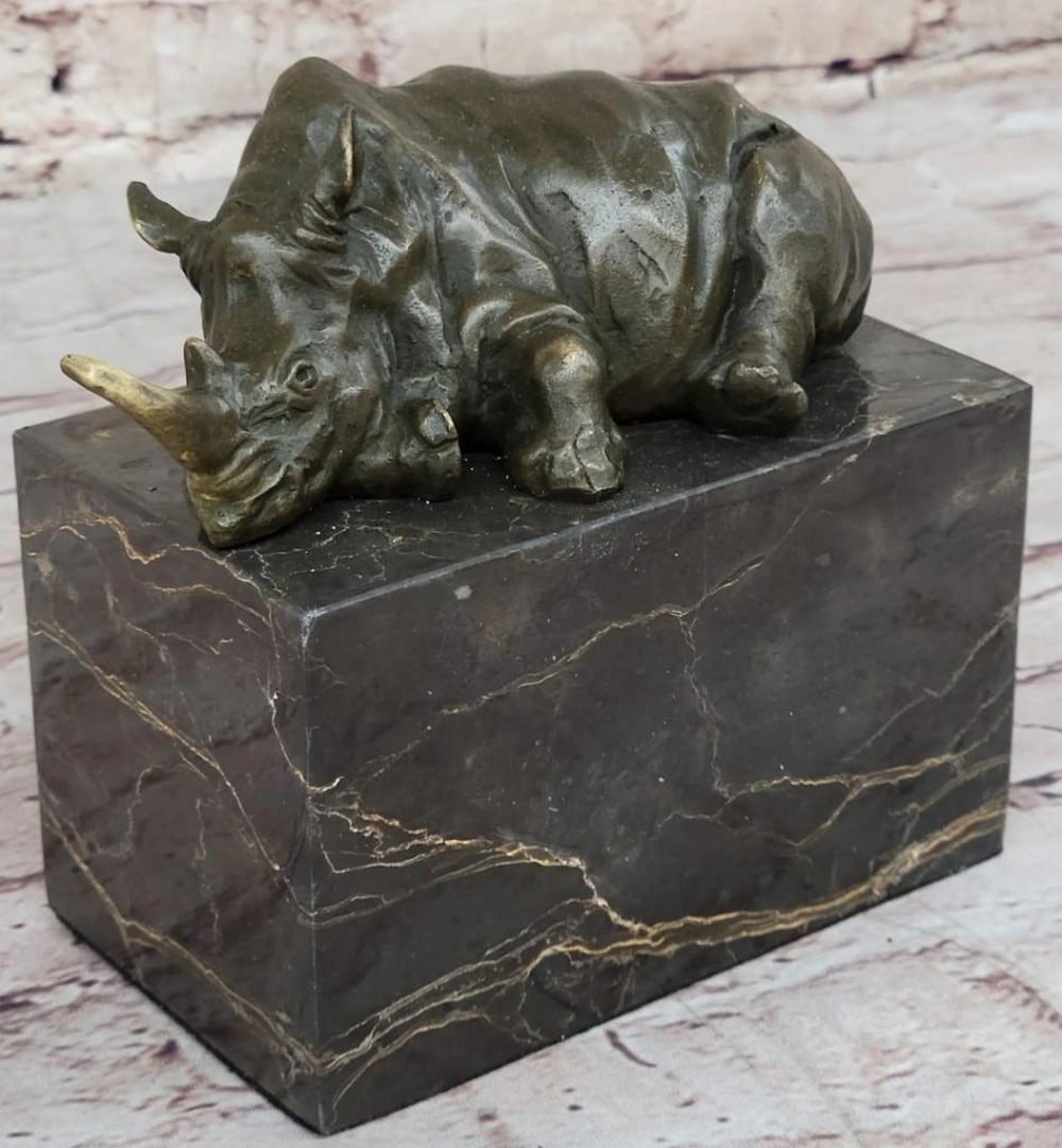 Sleepy Rhino Bookend Original Bronze Sculpture Signed by Milo - 5.5" x 6" (1 of 7)