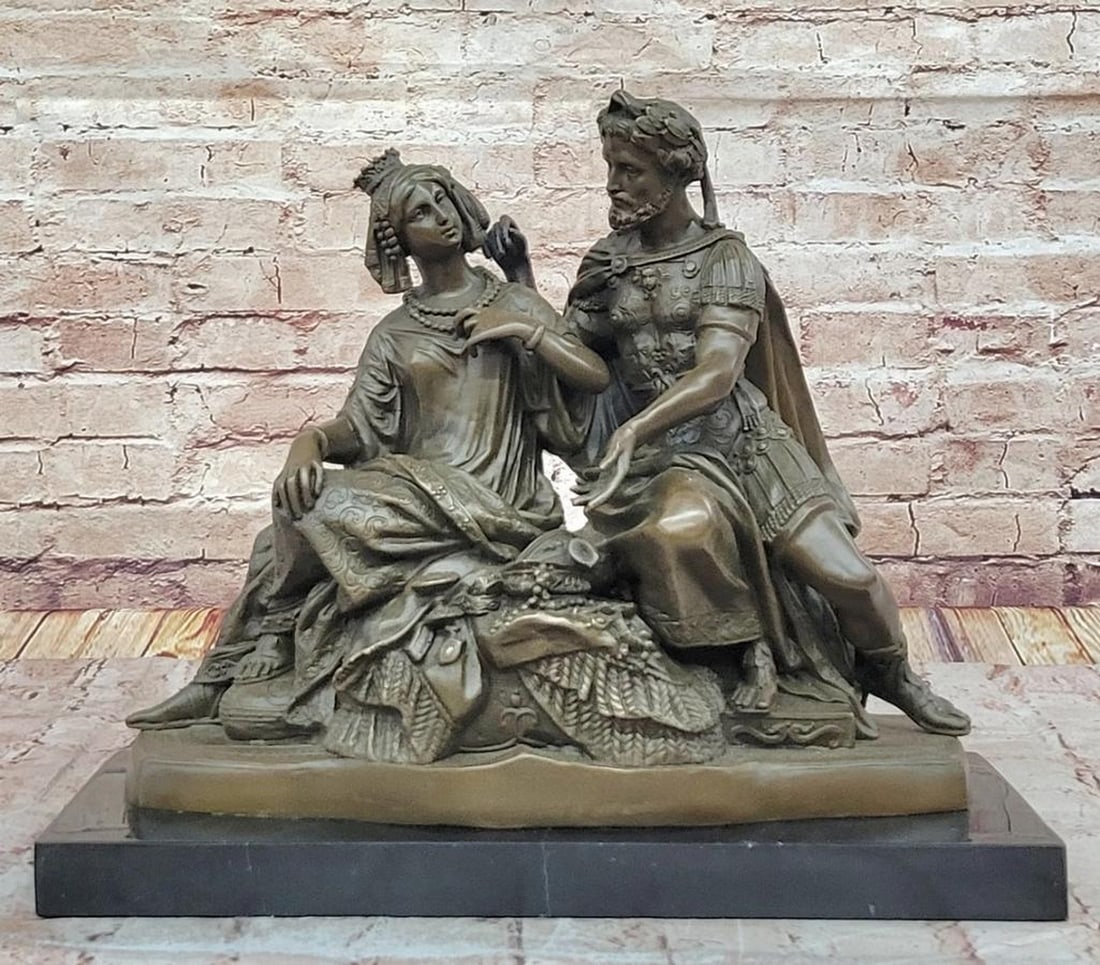 Cleopatra and Mark Antony Bronze Sculpture Inspired by Léon Grégoire - 14" x 17": Cleopatra and Mark Antony Bronze Sculpture Inspired by Léon Grégoire - 14" x 17" This exquisite bronze sculpture by Léon Grégoire captures the legendary romance of Cleopatra and Mark Anton