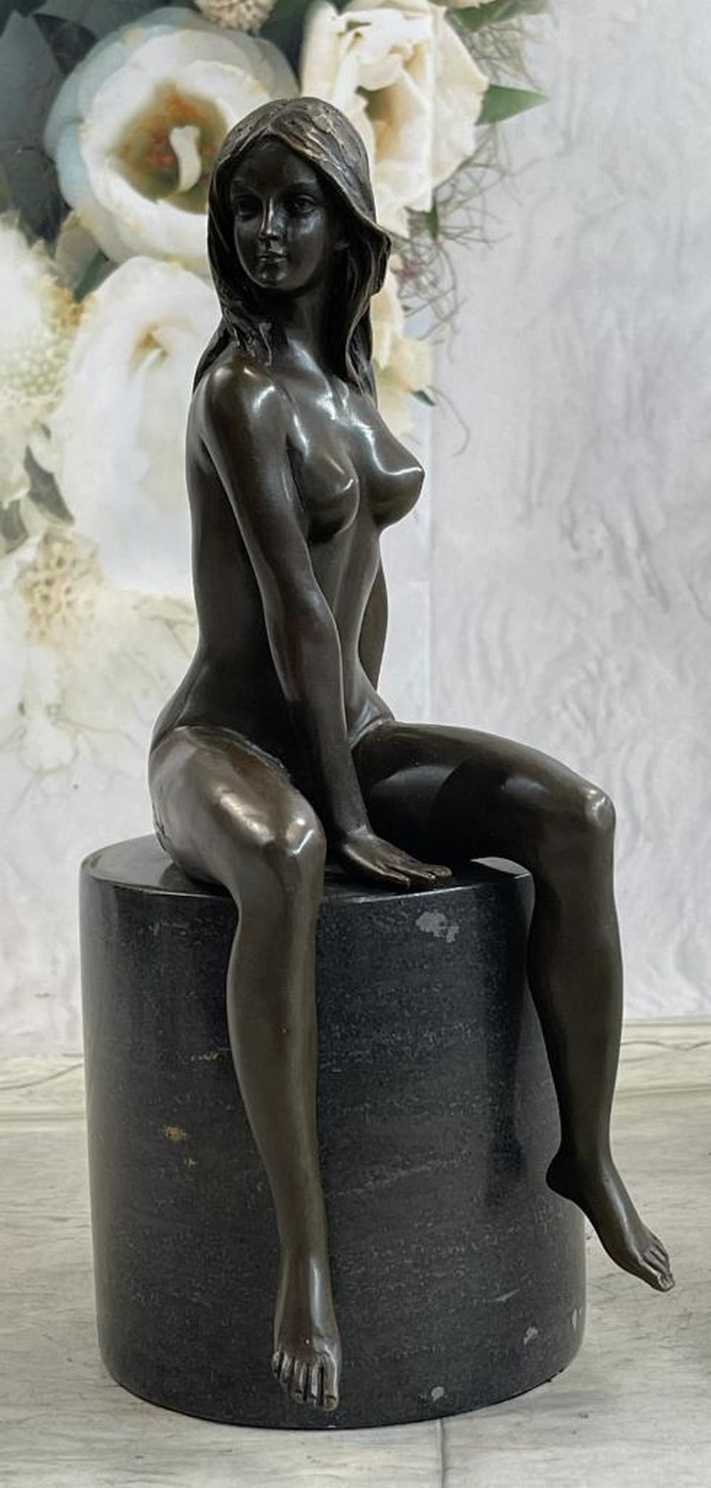 Original Signed Milo Erotic Nude Naked Female Bronze Sculpture - 10.5" x 4": Original Signed Milo Erotic Nude Naked Female Bronze Sculpture - 10.5" x 4" This pose of a peaceful girl sitting with downcast eyes captures the true rebirth of the innocence age. The artist w