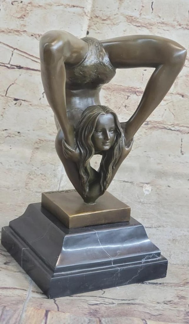 Serpentine Elegance Muse of Flexibility Bronze Art Sculpture by J. Patoue on Marble Base - 9" x 5": Serpentine Elegance Muse of Flexibility Bronze Art Sculpture by J. Patoue on Marble Base - 9" x 5" A skilled acrobat showcases her agility and flexibility in this depiction. Balancing on her e