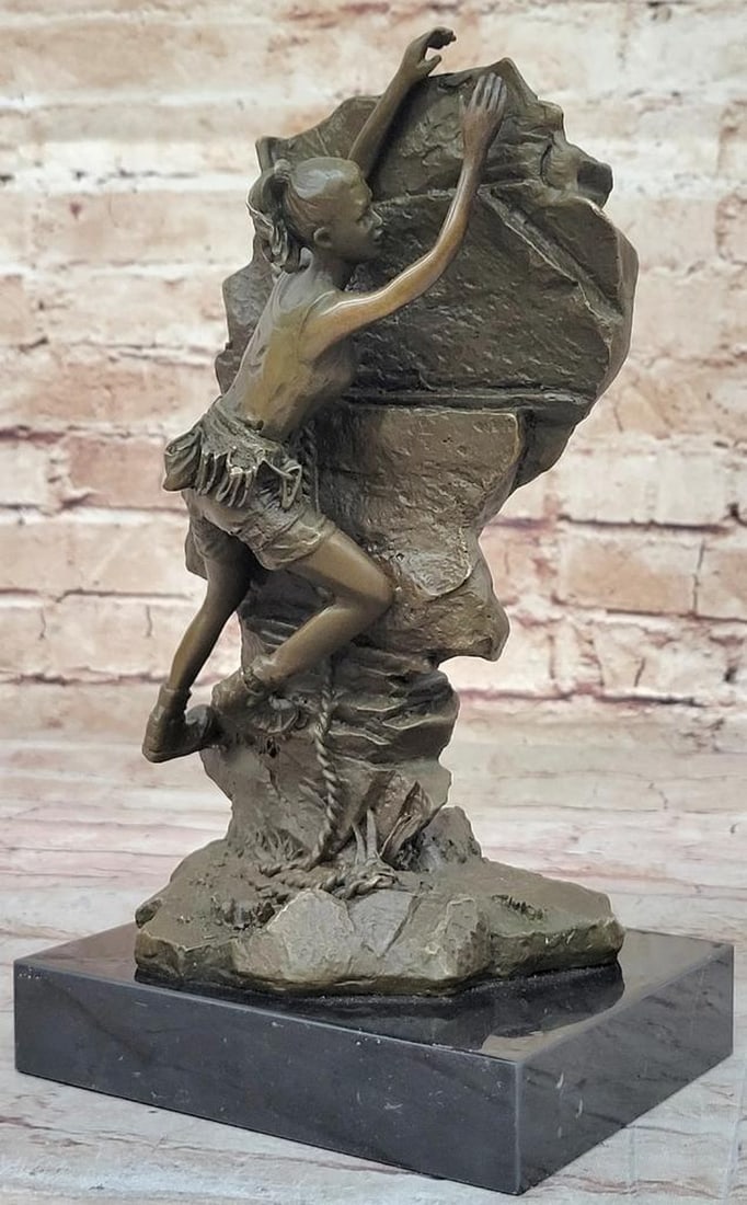 Art Deco Female Rock Climber Original Bronze Sculpture Signed by Mario Nick - 10.5" x 6": Art Deco Female Rock Climber Original Bronze Sculpture Signed by Mario Nick - 10.5" x 6" Embark on an artistic journey with our Art Deco Female Rock Climber Bronze Sculpture, expertly crafted 