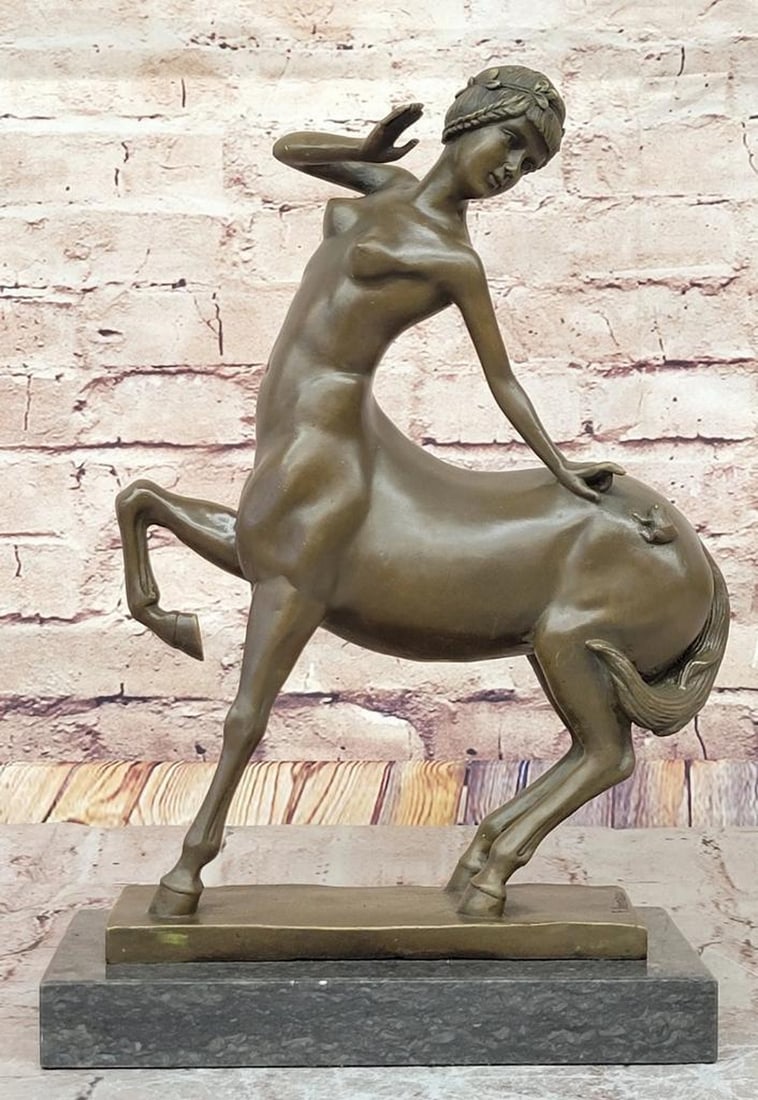 Majestic Bronze Centaur Sculpture Inspired by B. Bernauar - 13.5" x 9": Majestic Bronze Centaur Sculpture Inspired by B. Bernauar - 13.5" x 9" This striking bronze sculpture by B. Bernauar captures the mythical essence of the centaur, a legendary creature of Greek