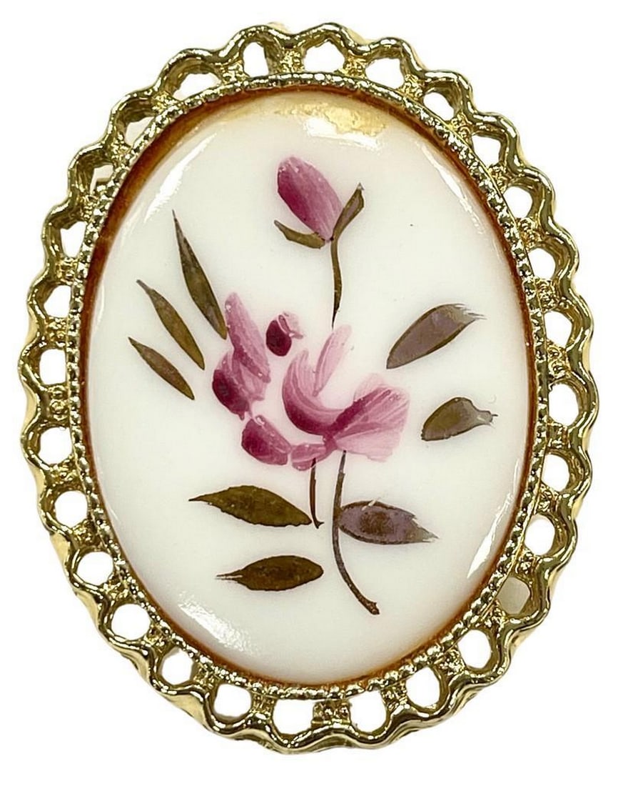 Blushing Pink Floral Hand-Painted Gold Brooch (1 of 3)