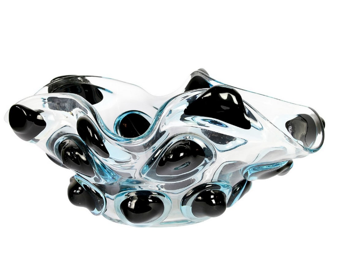 Murano Glass Venetian Centerpiece - Black Sombrero with Bubble Accents (1 of 6)