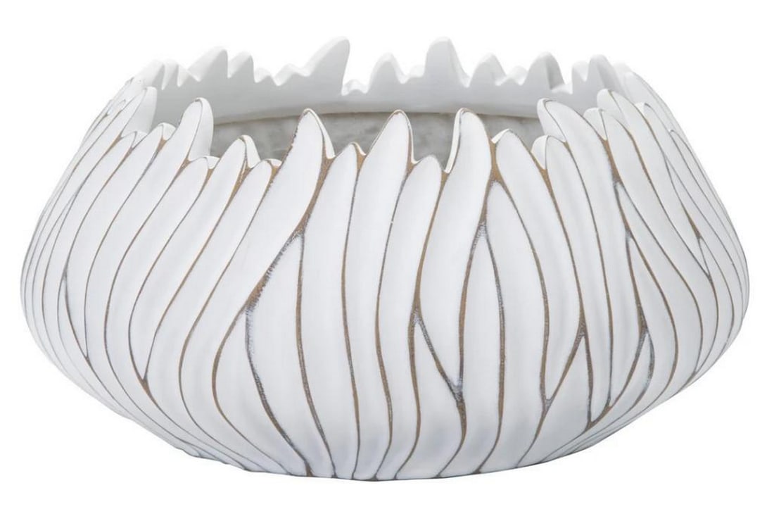 White Modern Round Vase with Wavy Design (1 of 4)