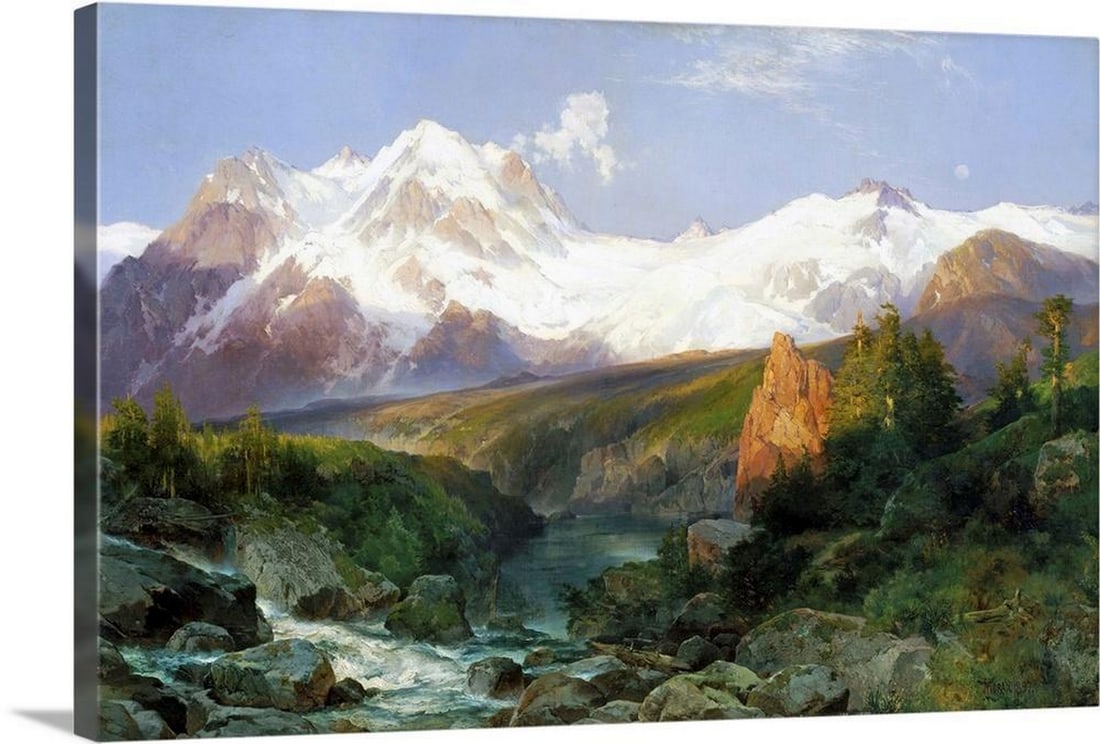 The Teton Range Canvas Reproduction: The Teton Range Canvas Reproduction Celebrate the majesty of the American wilderness with Thomas Moran’s The Teton Range. This canvas reproduction captures the dramatic peaks and vivid colors of the