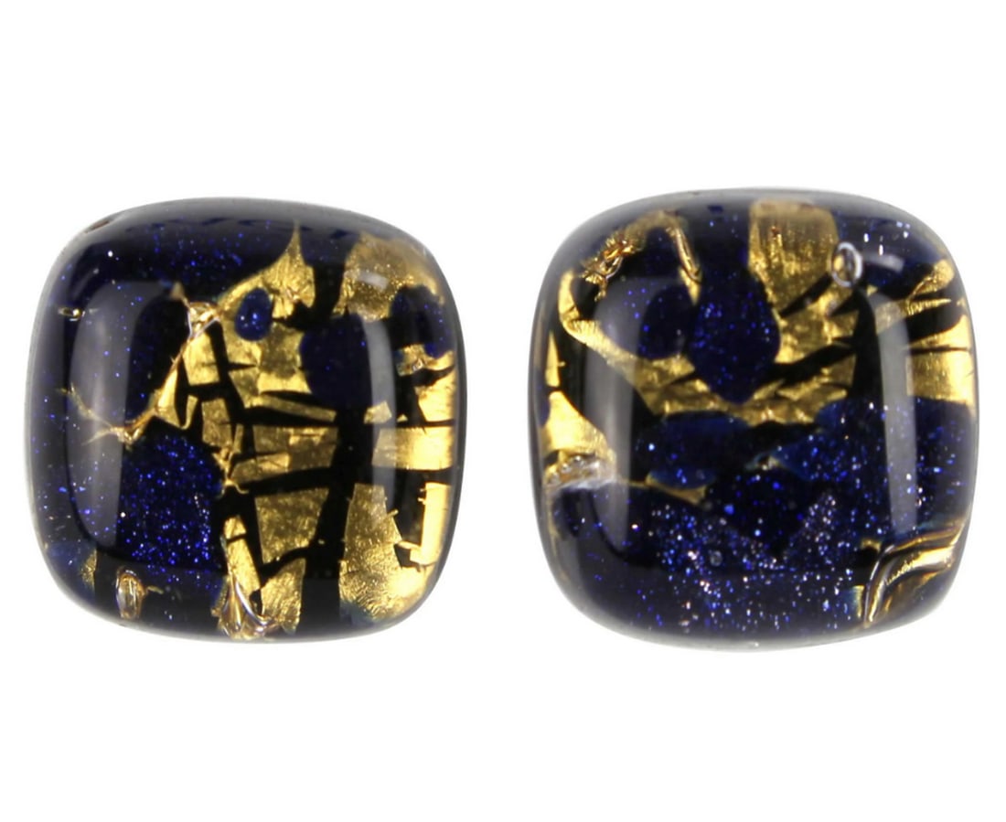 Gold and Blue Button Earrings – Murano Glass Fusion Art: Gold and Blue Button Earrings – Murano Glass Fusion Art These earrings are crafted using the lampworking technique, handmade from Murano glass. They are ideal for everyday wear, making them a perfec