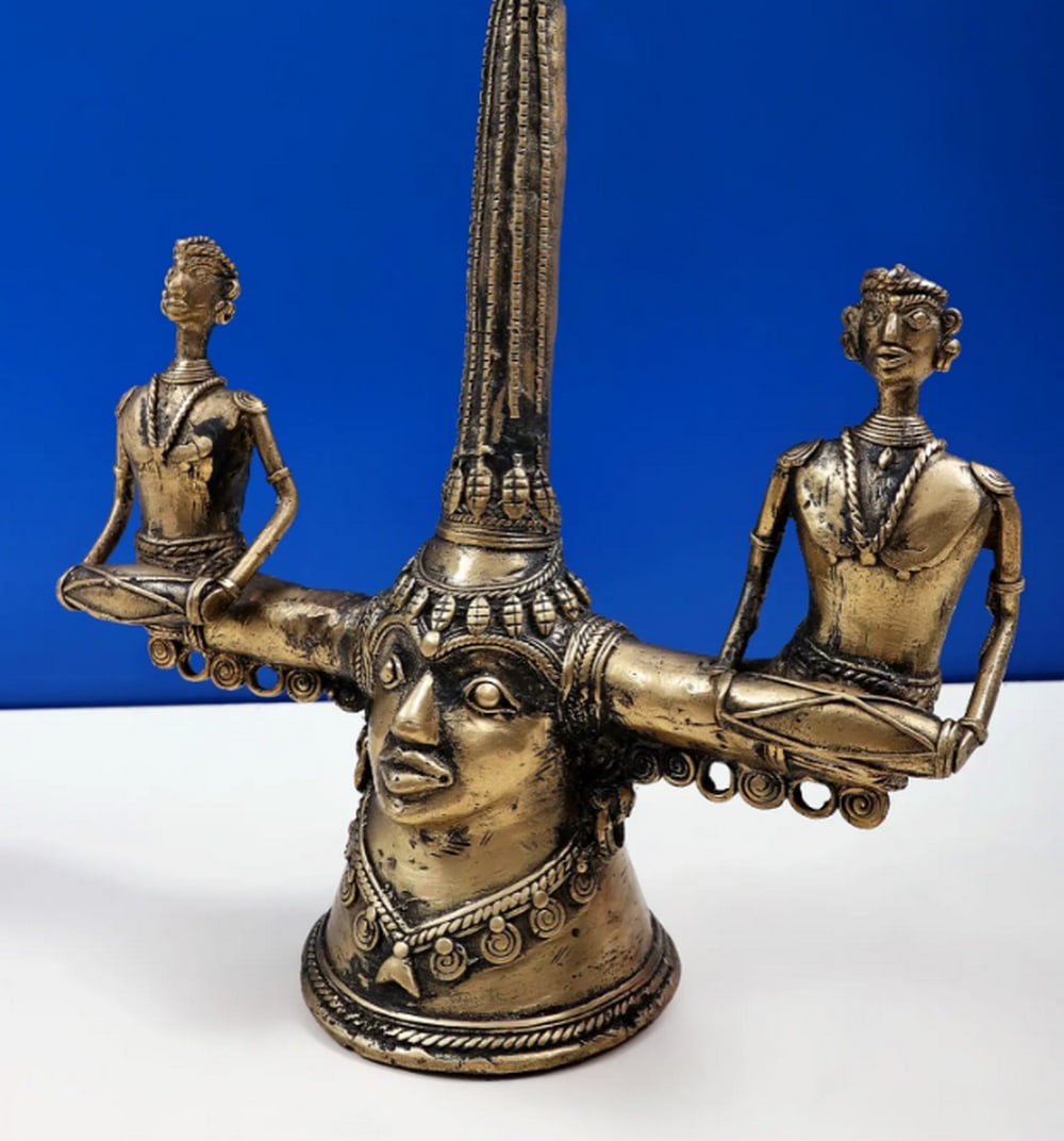 12" Tribal Brass Candle Stand - 2