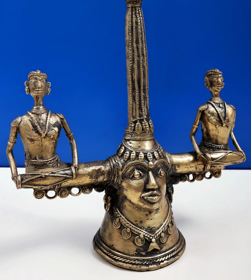 12" Tribal Brass Candle Stand - 3