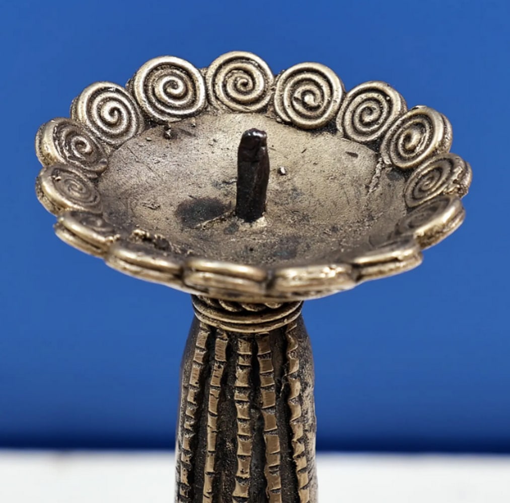 12" Tribal Brass Candle Stand - 4