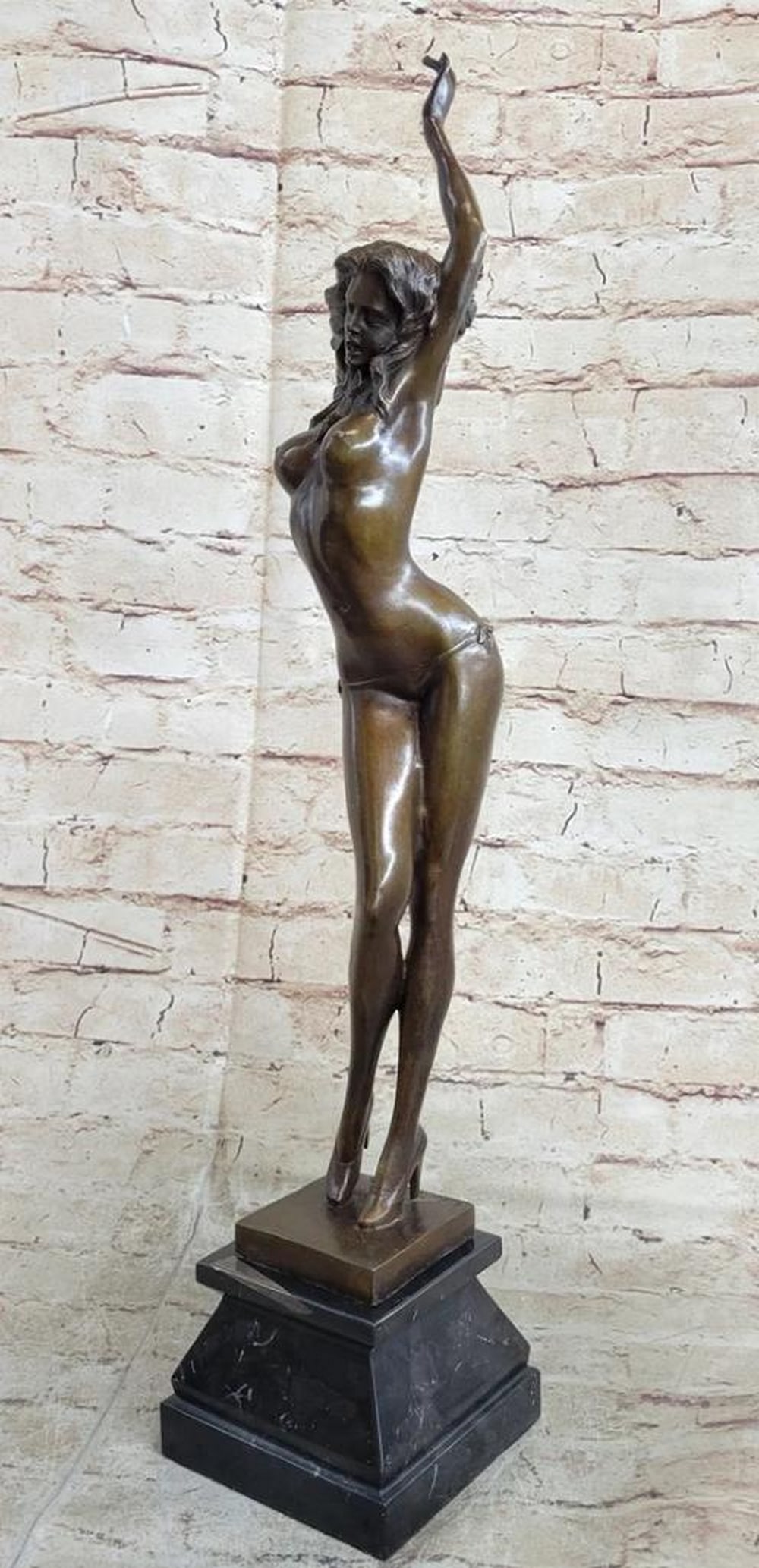Tempting Form Alluring Nude Woman Signed Original Bronze Art Sculpture by Aldo Vitaleh - 22" x 5": Tempting Form Alluring Nude Woman Signed Original Bronze Art Sculpture by Aldo Vitaleh - 22" x 5" Presenting an enchanting bronze sculpture that encapsulates the essence of a sensual dance and
