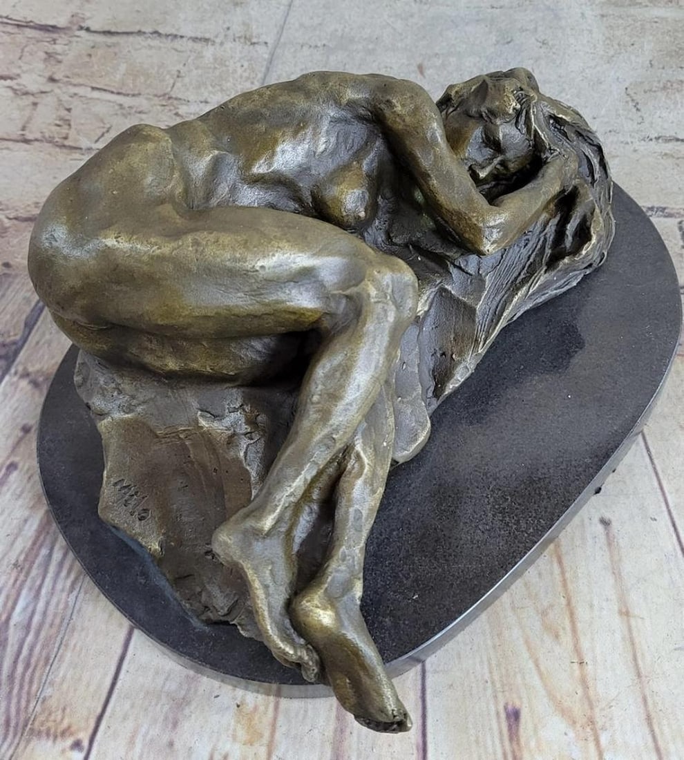 Sleeping Nude Woman Original Bronze Sculpture Signed by Milo on Marble Base - 5" x 10.5": Sleeping Nude Woman Original Bronze Sculpture Signed by Milo on Marble Base - 5" x 10.5" Explore the timeless allure of femininity with our exquisite bronze sculpture crafted by artist Milo. T