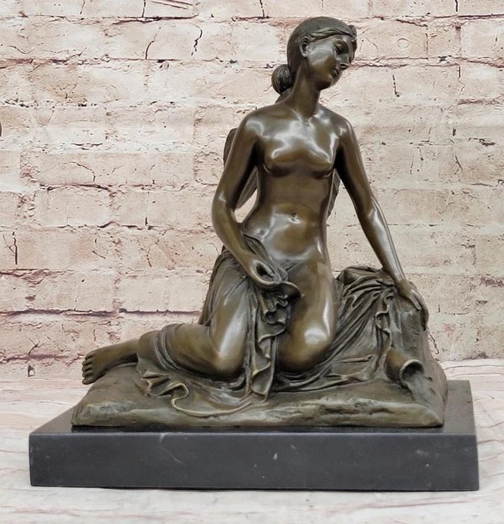 Divine Beauty Unveiled: M.Nick's Signed Original Sea Nude Fairy Goddess Bronze Statue - 11" x 10": Divine Beauty Unveiled: M.Nick's Signed Original Nude Sea Fairy Goddess Bronze Statue - 11" x 10" Presenting the captivating Sea Fairy Goddess, an entrancing bronze sculpture that captures