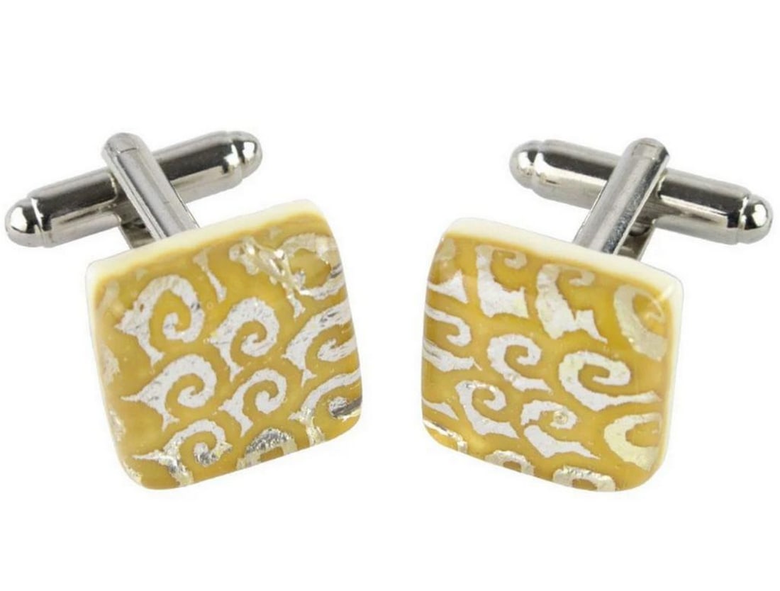 Yellow Murano Glass Cufflinks OCRA: Yellow Murano Glass Cufflinks OCRA Discover the epitome of sophistication with our Elegant Murano Glass Cufflinks, expertly handcrafted using the fusing-glass technique and embellished with gleaming s