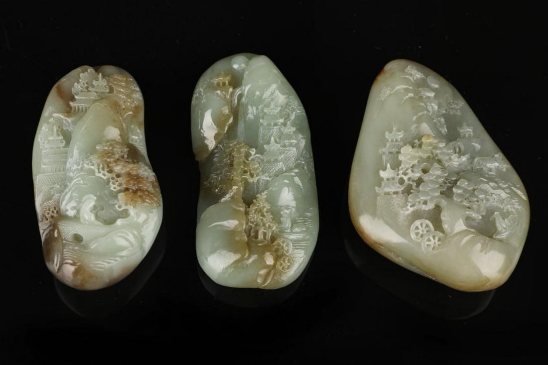 Inspired Qianlong 16th Year Imperial Garden View Jade Sculptures Set: Inspired Qianlong 16th Year Imperial Garden View Jade Sculptures Set An exquisite set of jade sculptures inspired from the 16th year of Emperor Qianlong’s reign, depicting an intricate Imperial