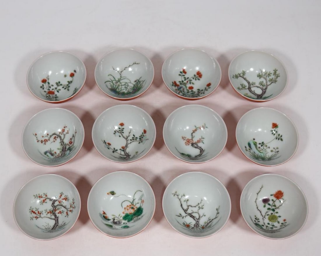 Coral Red Ground “Twelve Flower Gods?? Cup Set (1 of 9)