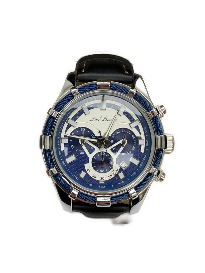 Mens L.A Banus Chrome Navy Blue Chronograph Genuine Leather Band Watch: Mens L.A Banus Chrome Navy Blue Chronograph Genuine Leather Band Watch. As soon as someone catches a glance of this watch, you’ll be hit with a tidal wave of questions, comments, and compliments.