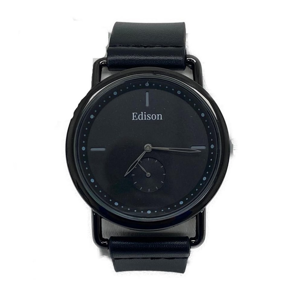 Edison Midnight Black Gloss Finish & Genuine Leather Band Watch: Edison Midnight Black Gloss Finish & Genuine Leather Band Watch. Whether you're looking for a casual style to wear on the weekends or a dress watch for the office, this piece is a must for any