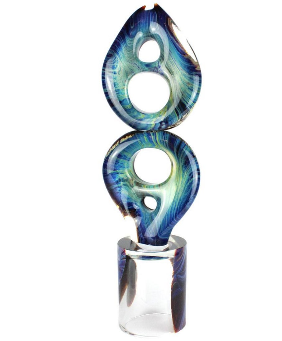 Chalcedony Abstract Murano Glass Sculpture: Chalcedony Abstract Murano Glass Sculpture Exclusive and unique glass artwork handmade in clear glass and chalcedony. Particularly difficult to realize, chalcedony glass has the peculiarity of joining