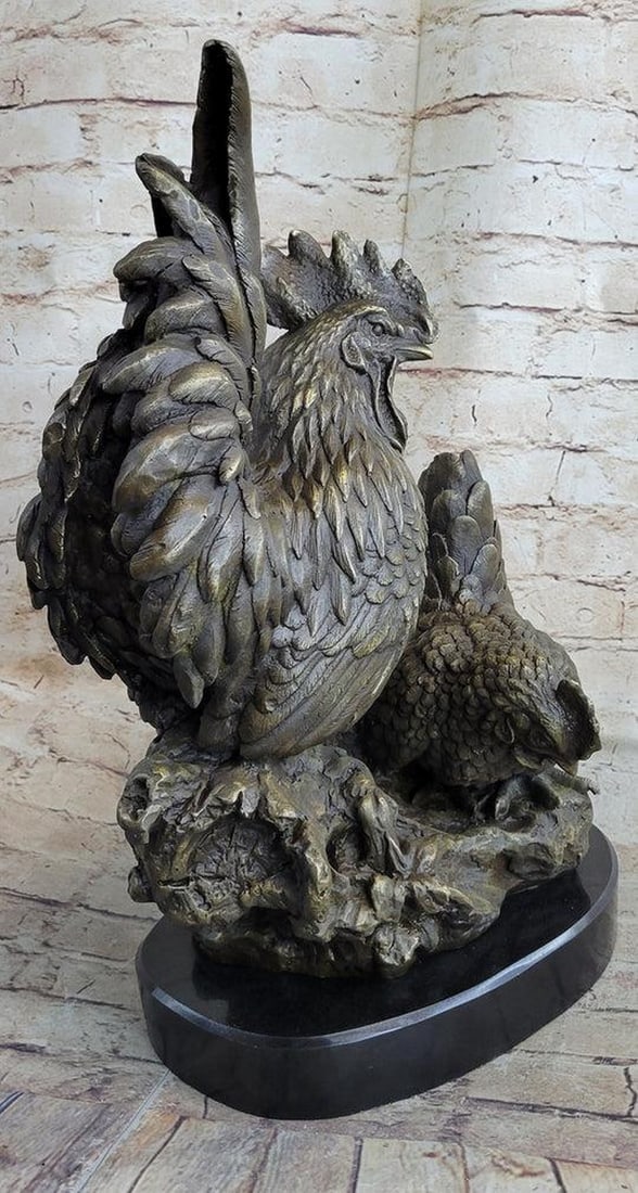 Two Roosters Bronze Statue - 3