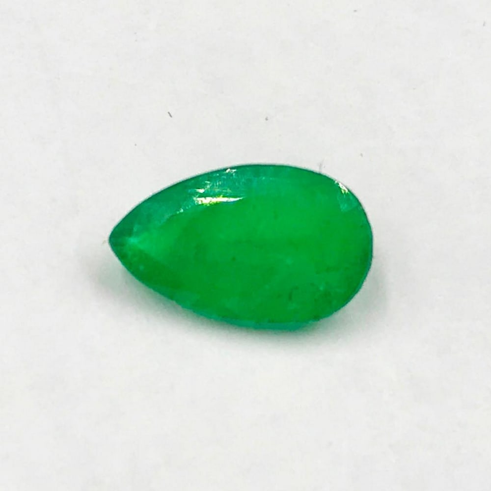 1.33ct Faceted Emerald Pear Gemstone: Faceted Emerald Pear For many, emerald is considered to be the symbol of rebirth. It is also believed to represent good fortune, youth, balance, growth, peace, and foresight Size- 10.2x6.2 mm,