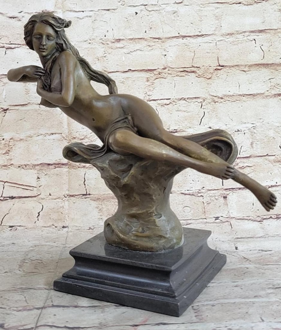 Charpentier Inspired Tasteful Nude Woman Bronze Sculpture - 11" x 14": Charpentier Inspired Tasteful Nude Woman Bronze Sculpture - 11" x 14" The Beautiful Nude Woman Lays On The Her Right Side, Suspended In The Air, As If Her Support Was Removed From Underneath H