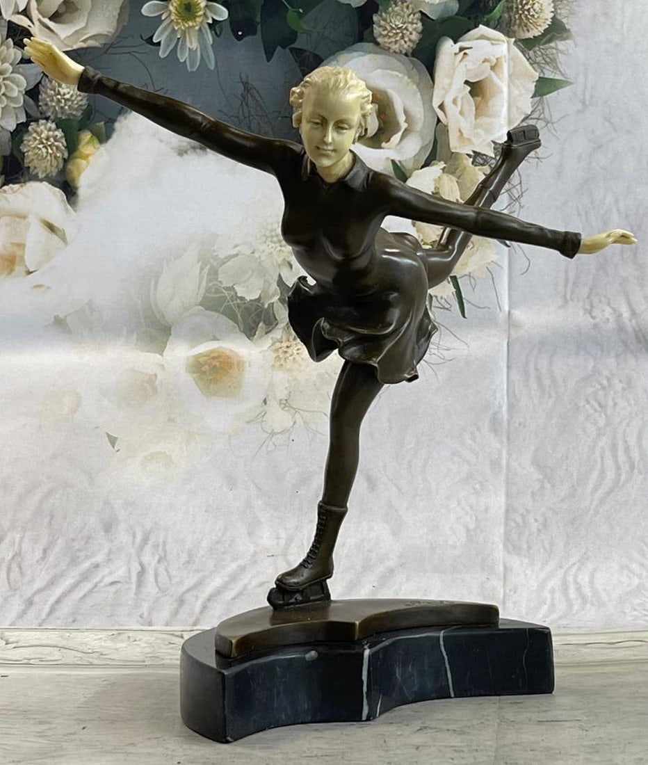 Preiss Inspired Balancing Skating Woman Bronze Sculpture - 12" x 12": Preiss Inspired Balancing Skating Woman Bronze Sculpture - 12" x 12" A lovely lady puts on a show. Well trained in the art that she loves, she shows off her agility, balance and flexibility. S