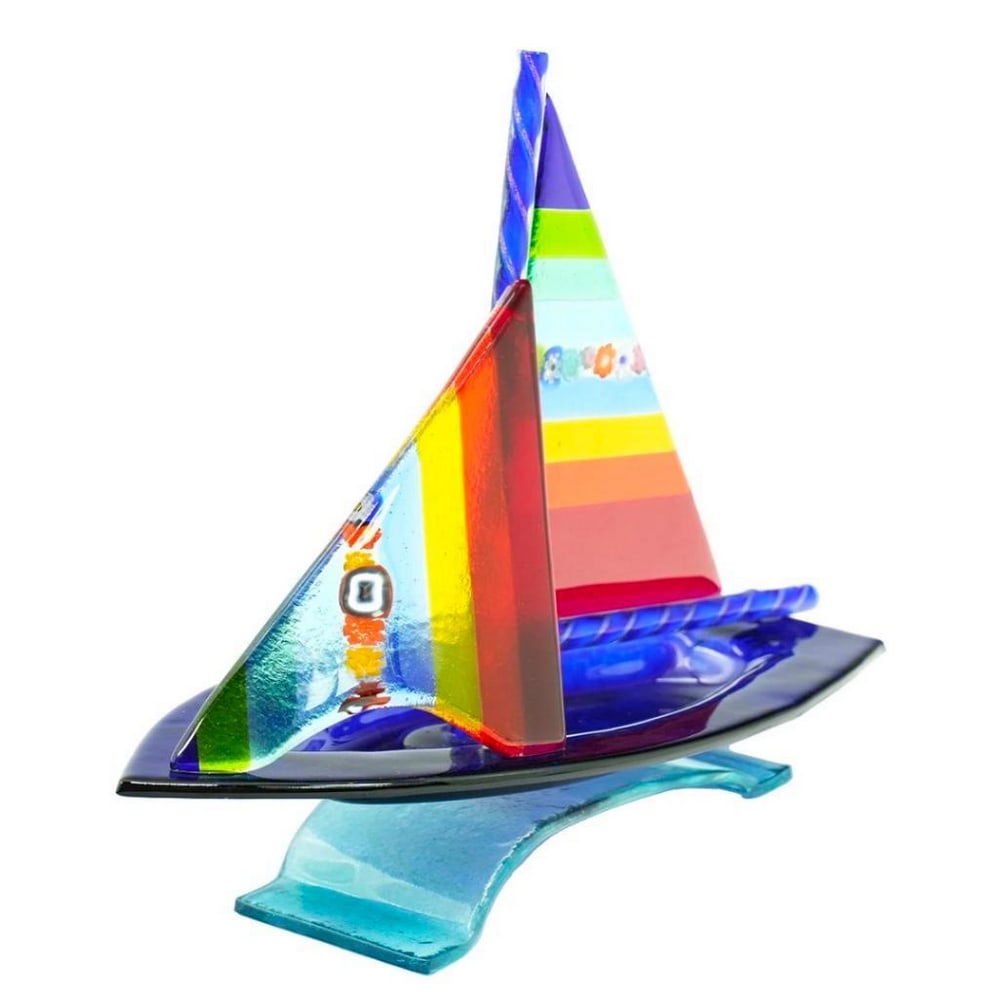 Murano Glass Bright Striped Sail Boat: Murano Glass Bright Striped Sail Boat Dimensions: 9"L x 4.3"W x 7.9"H View Photos For Further Details.
