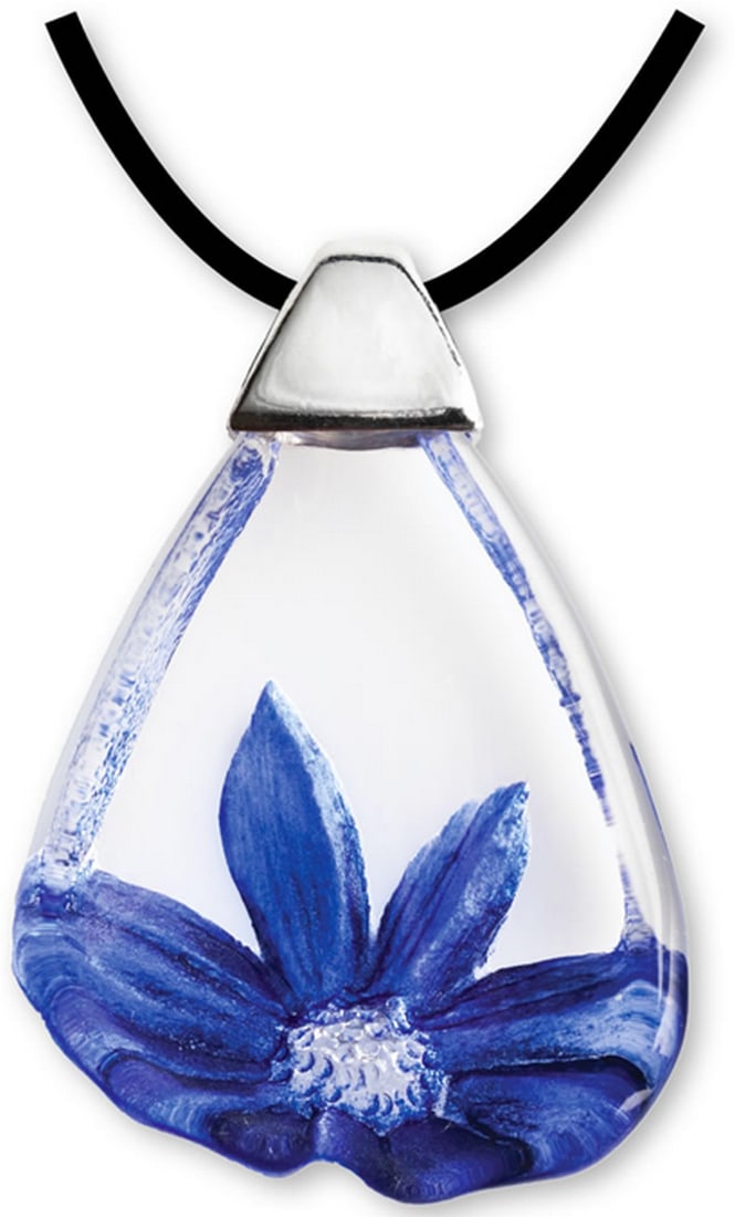 Blue Anemone Crystal Necklace: Blue Anemone Crystal Necklace The key to your heart. We consider this to be sculpture you can wear! This beautiful necklace is made of crystal that has been cast, sandblasted and hand-painted with org