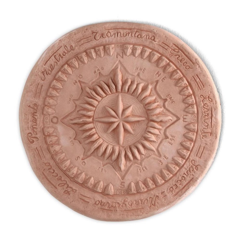 Terracotta Tranquility: Exquisite Windrose Round Bas-Relief - 2.3" x 15.6": Terracotta Tranquility: Exquisite Windrose Round Bas-Relief - 2.3" x 15.6" Immerse your space in the exquisite charm of our "Celestial Navigator: Windrose Round Terracotta