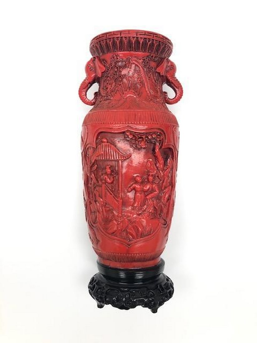 Vintage Hand Carved Resin Vase With Elephant Handles (1 of 6)