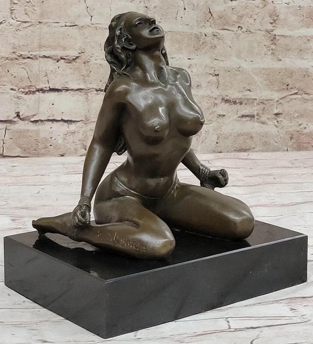 Sensual Temptation Signed Original Wicked Nude Bondage Girl Bronze Sculpture by Olaf - 9'' x 7'': Sensual Temptation Signed Original Wicked Nude Bondage Girl Bronze Sculpture by Olaf - 9" x 7" This " Wicked Nude Bondage Girl Bronze Sculpture" stands as a captivating bronze figurine, bo