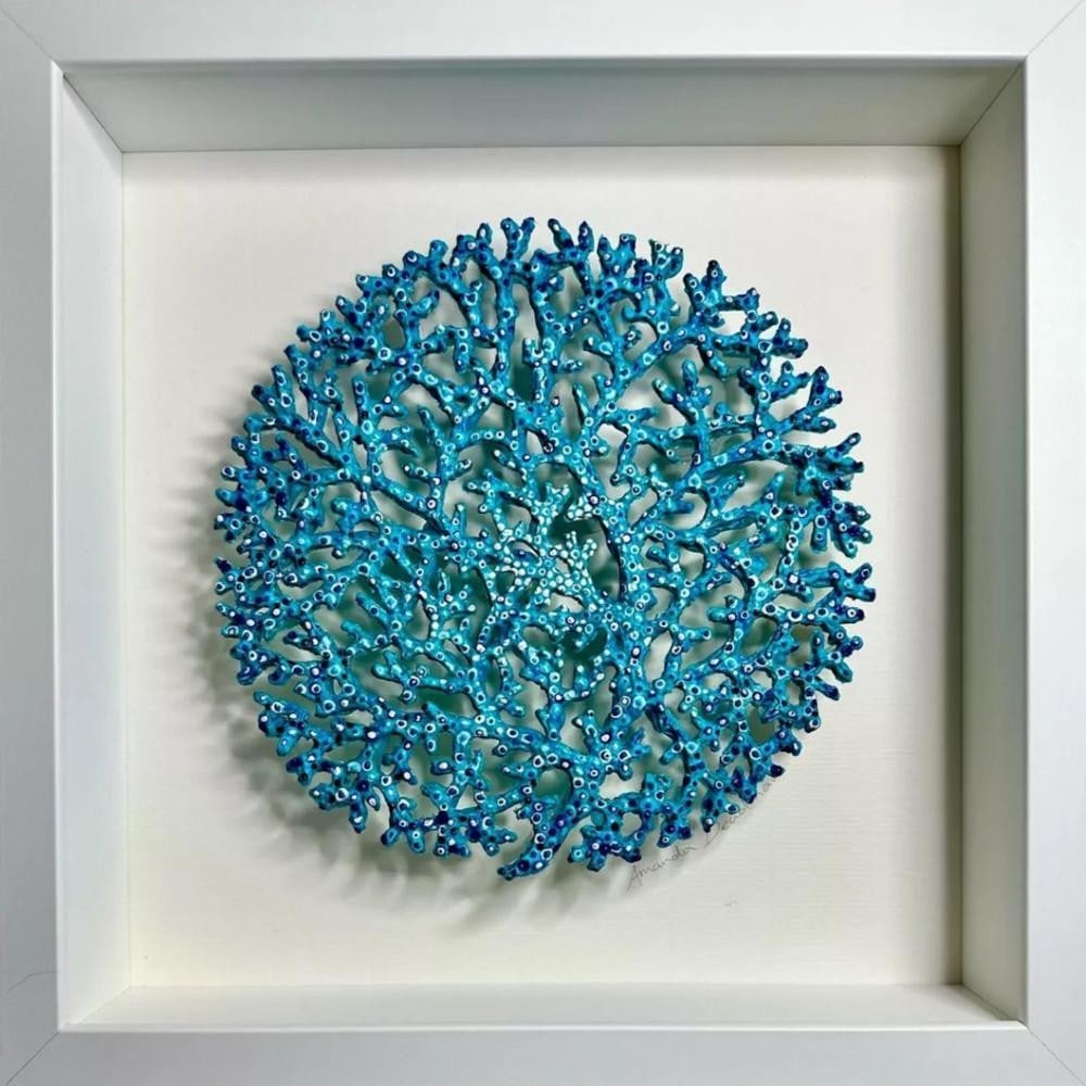 Aqua Atoll' Framed Wall Art by Amanda Deadman: Aqua Atoll' Framed Wall Art by Amanda Deadman This mixed media sculpture is inspired by the intricate beauty of coral formations. Each delicate shape is individually crafted and arranged to create a r