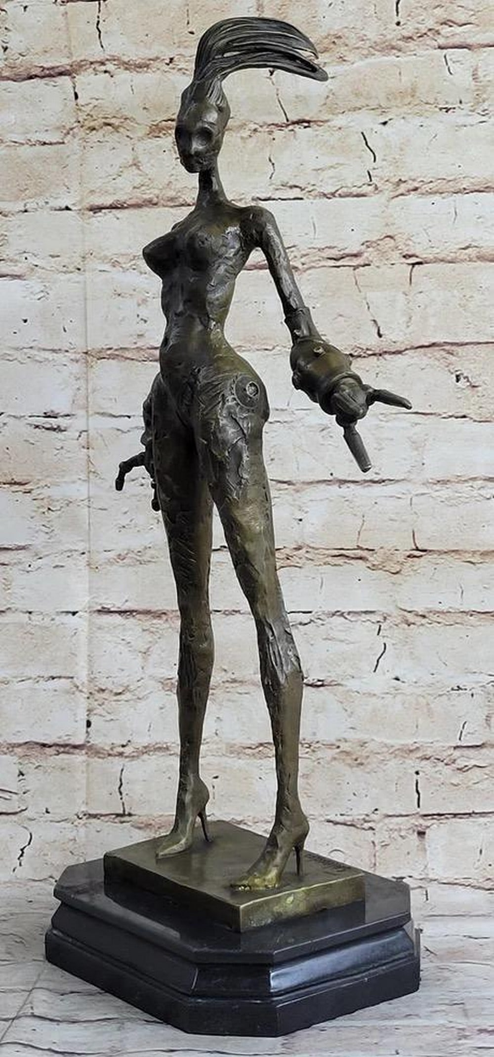 Steampunk Female Cyborg Inspired Bronze Statue - 20'' x 8''