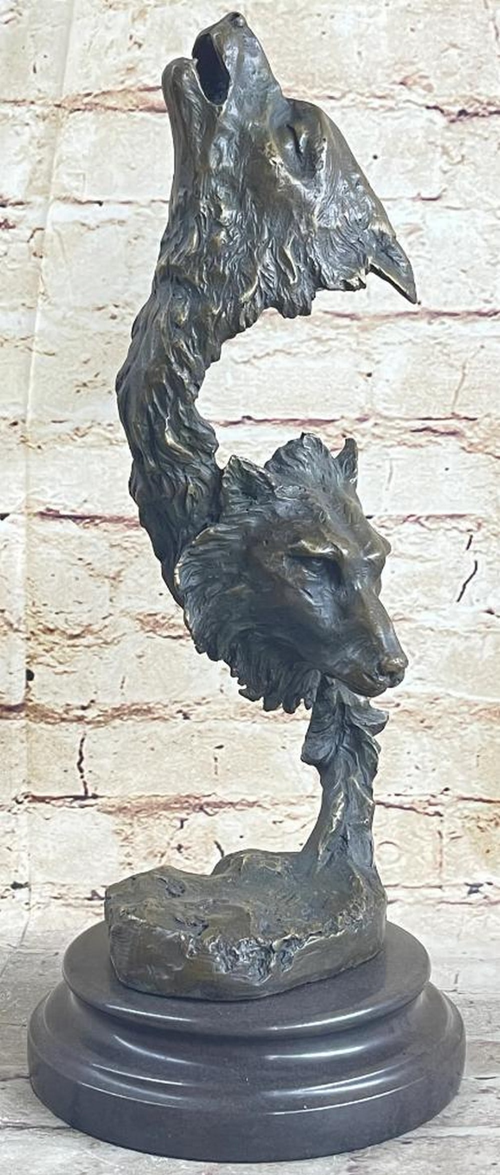 Signed Original Kanaev Two Wolves Heads Wildlife Bust Sculpture - 7lbs (1 of 9)