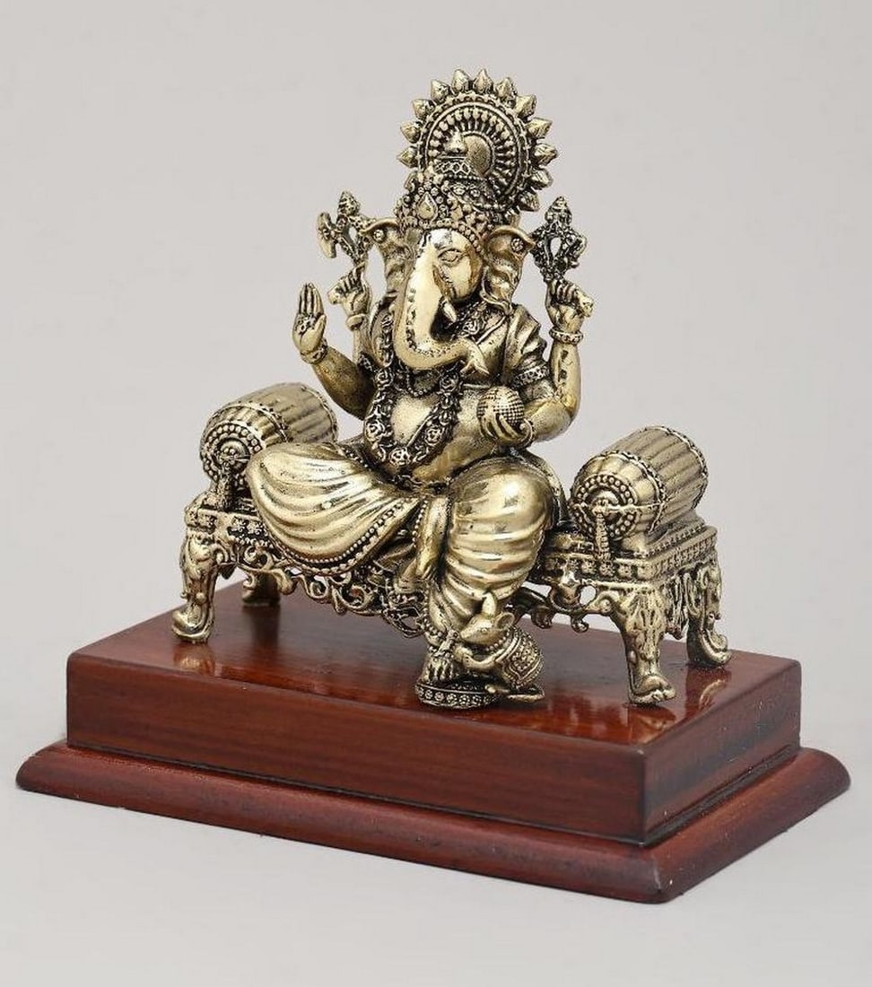 5'' Brass Lord Ganesha Seated on Ornate Throne (1 of 2)