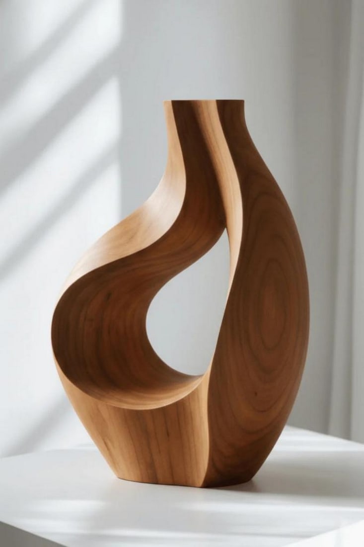 'Flowing Split Grain'' - Contemporary Wooden Vase: ''Flowing Split Grain'' - Contemporary Wooden Vase A beautifully sculpted form that captures movement and contrast, this vase features a fluid, open silhouette carved through its center, creating a so