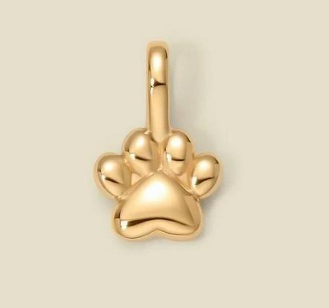 Mini Gold Vermeil Paw Print Charm - 6mm: Mini Gold Vermeil Paw Print Charm - 6mm Small charm shaped like a paw print, designed to be worn with compatible link lock necklaces or bracelets. Size: 6mm Materials: Gold Vermeil View photos for