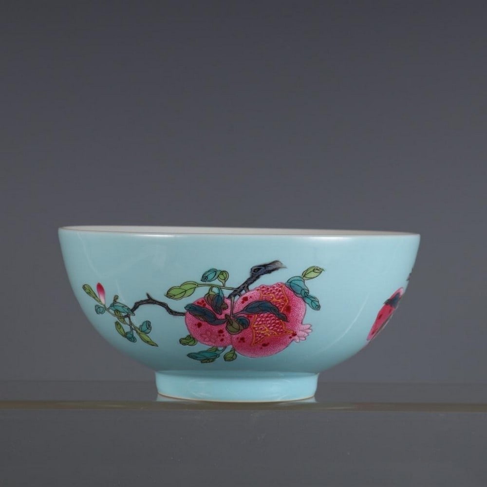 Inspired Qing Yongzheng Period Turquoise Green Enamel Three-Pattern Bowl (1 of 9)