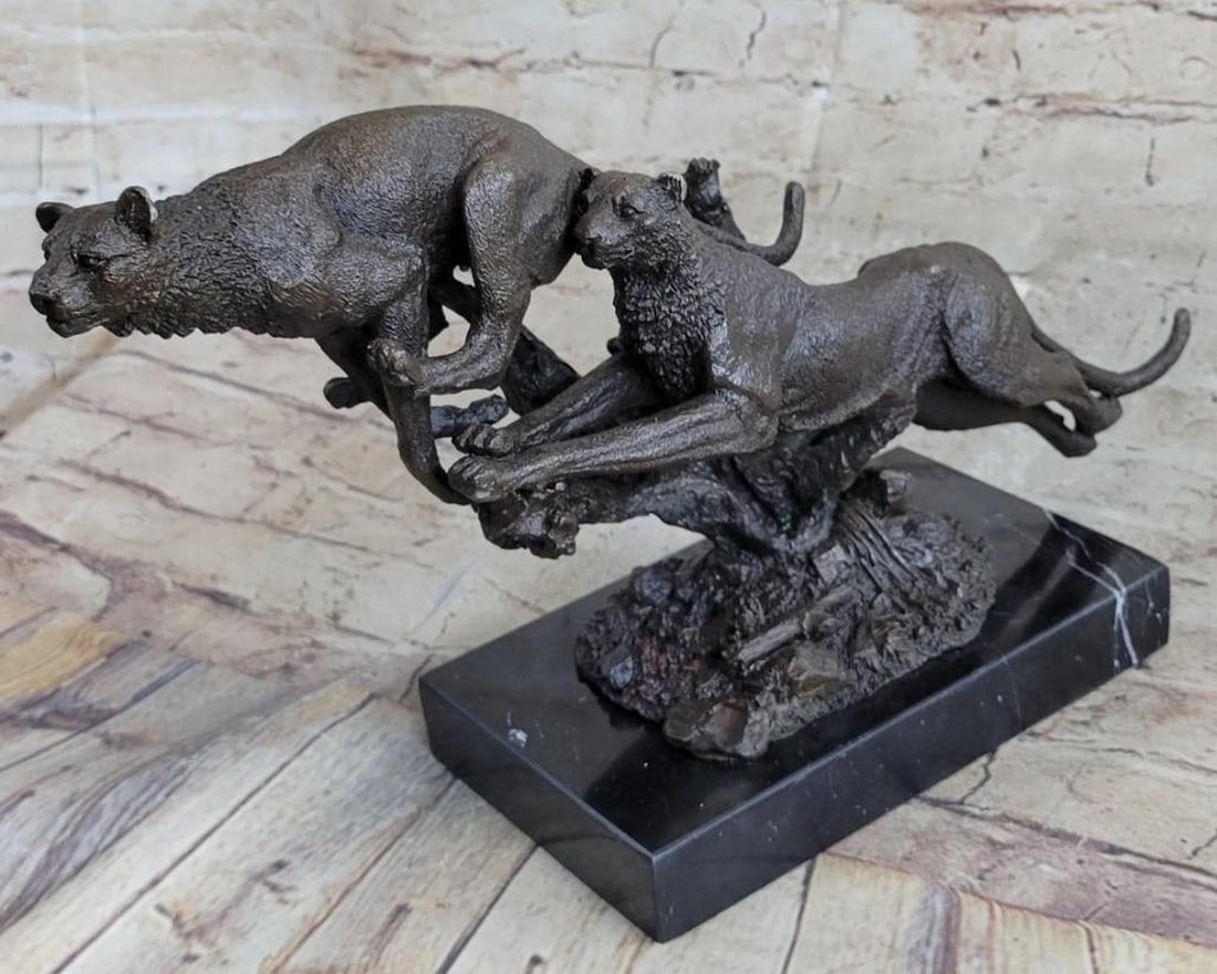 Henry Moore Inspired Fierce Running Pumas Bronze Sculpture - 10'' x 14'': Henry Moore Inspired Fierce Running Pumas Bronze Sculpture - 10" x 14" This bronze statue by Henry Moore is handmade and cast in the traditional Lost Wax Casting Process. This is a multi step pr