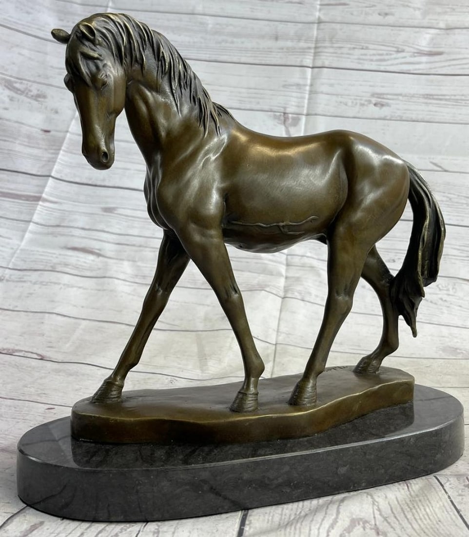 Original Bronze Classic Horse Sculpture by M. Lopez - 12'' x 12.5'' (1 of 6)