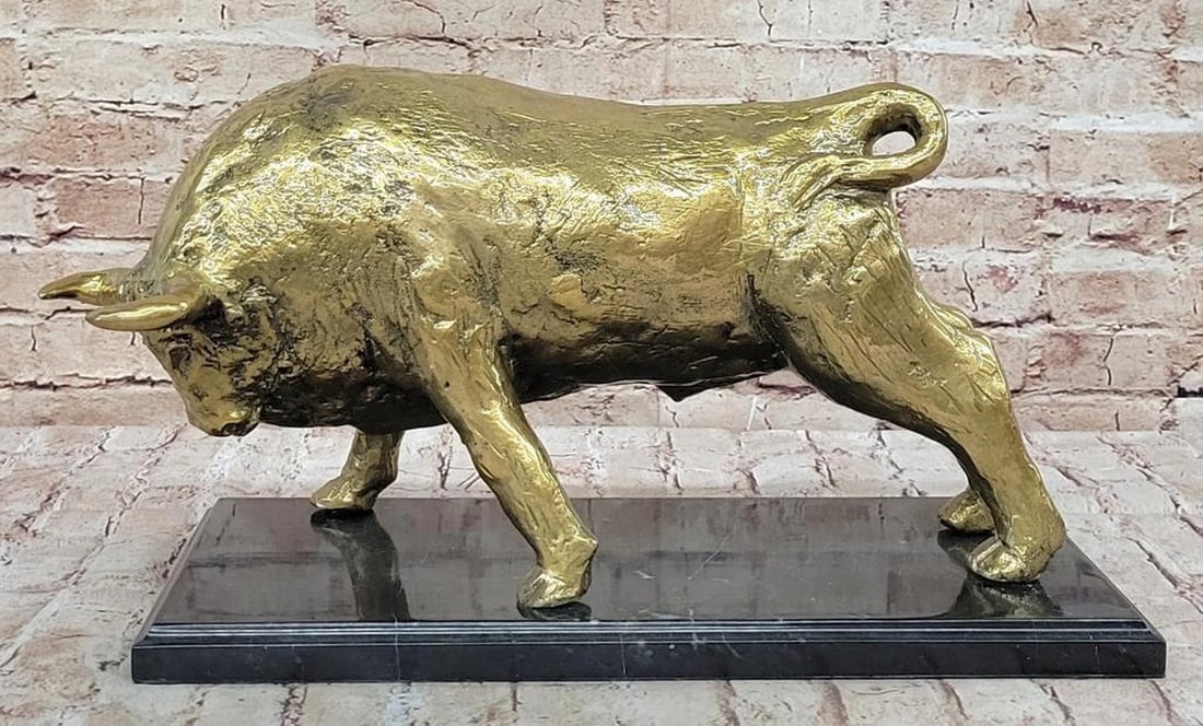 Gold Limited Edition Stock Market Bull Bronze Sculpture by Marius - 12'' x 16'' (1 of 7)