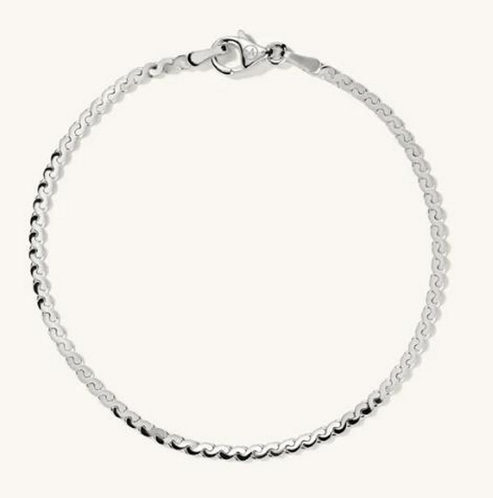 Serpentine Chain Sterling Silver Bracelet: Serpentine Chain Sterling Silver Bracelet. Made from 925 sterling silver, the bracelet features a unique, sinuous design that captures the beauty of movement, much like the graceful curves of a
