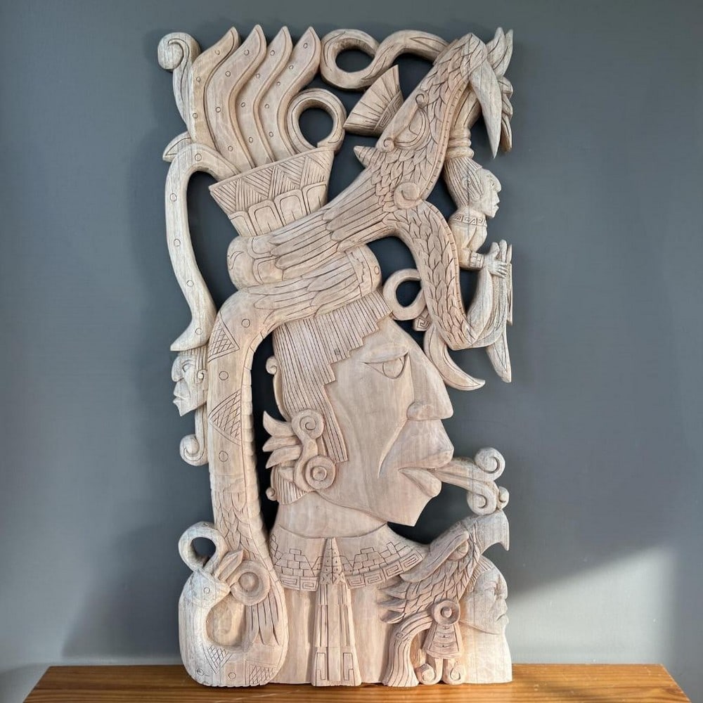 Cedar Perfil Pakal Hand-Carved Wooden Wall Panel (1 of 5)