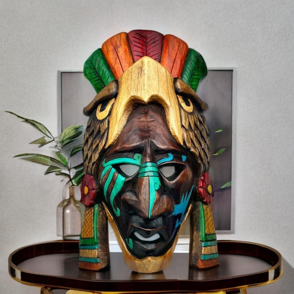 Hand Carved Mayan Eagle Spirit Mask: Hand Carved Mayan Eagle Spirit Mask The artist of this mask drew inspiration from Maya symbolism, where the eagle is a powerful representation of the heavens and the spiritual realm. It embodies stren