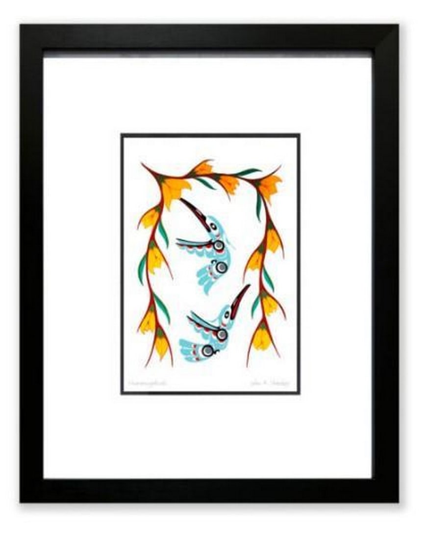 Symphony Of Pollination Print: Symphony Of Pollination Print. In this lively and vibrant piece, artist John A. Sharkey captures two hummingbirds in mid-flight, gracefully feeding on the surrounding flowers. The dynamic motion of